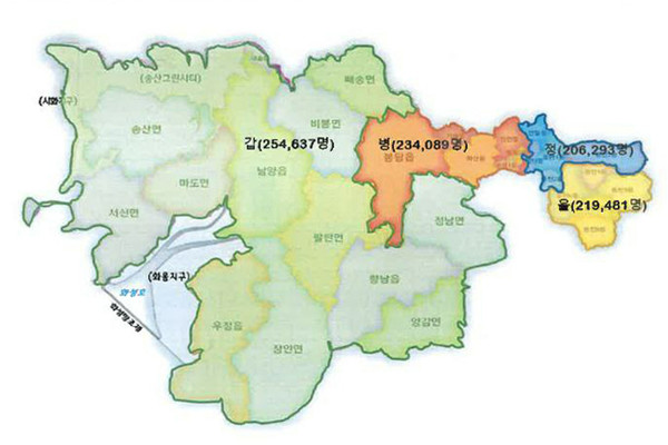 2024년 화성시 22대 총선 선거구 갑.을.병.정 어떻게 나뉘나